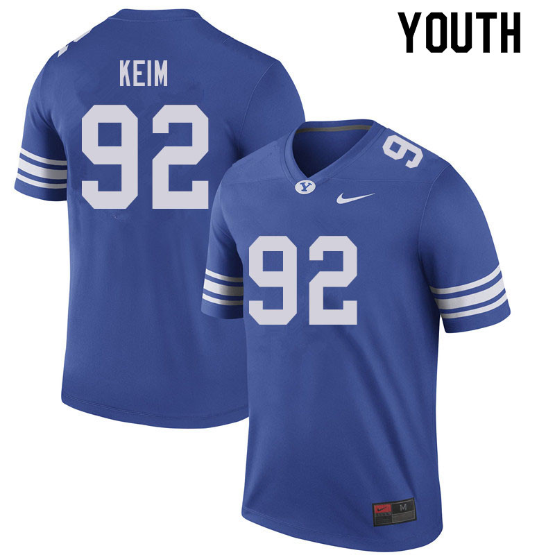 Youth #92 Brayden Keim BYU Cougars College Football Jerseys Sale-Royal - Click Image to Close